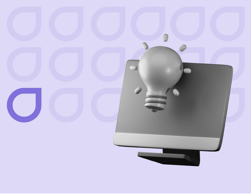 3D illustration of a light bulb emerging from a computer monitor, symbolizing the creative ideas brought to life through Figfame's illustration services.