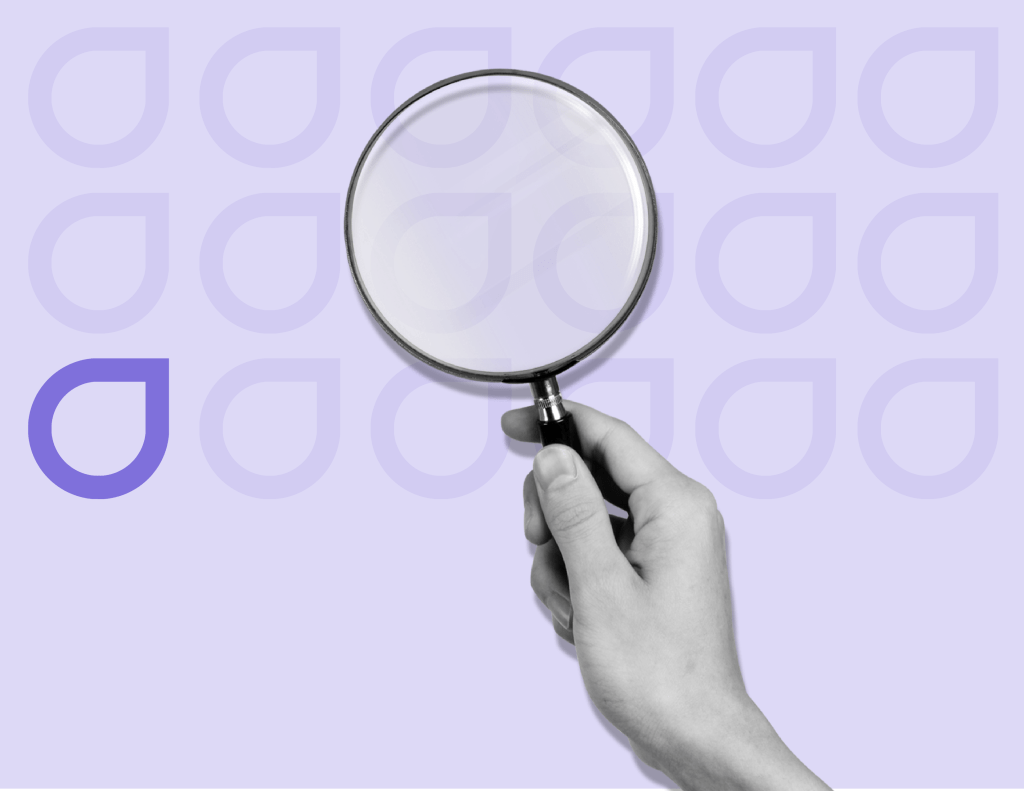 Hand holding a magnifying glass, on a purple background with Figfame branding, symbolizing search dominance through paid search marketing.