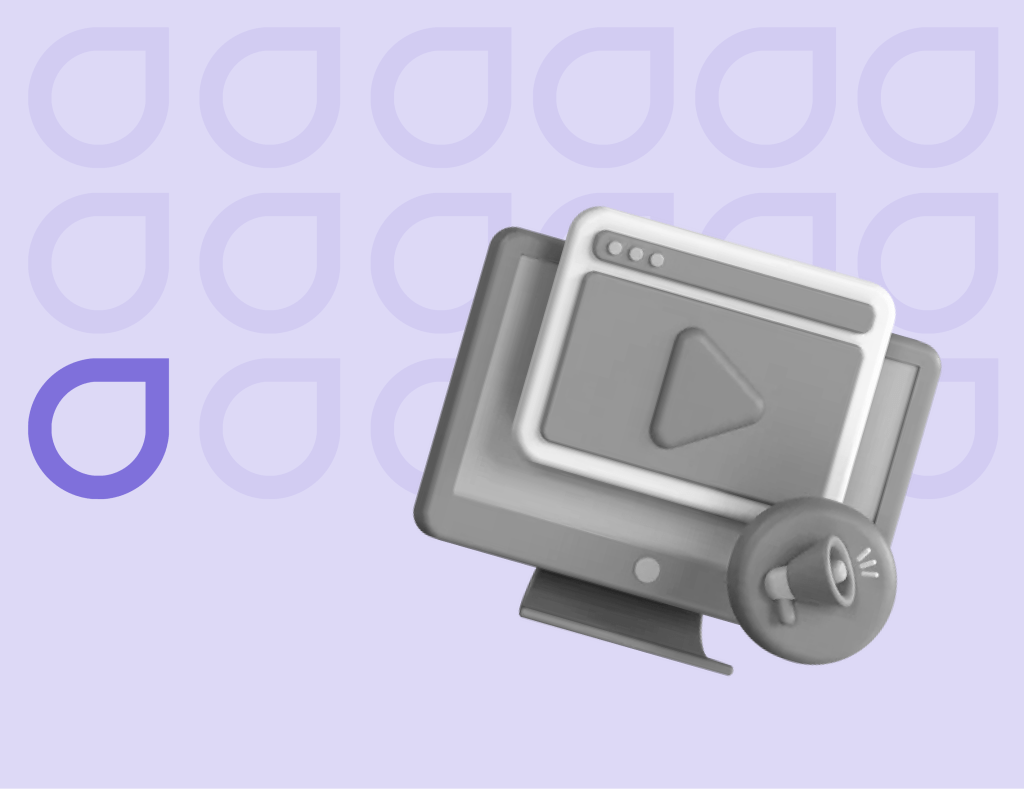 Multiple devices displaying a play button, with a volume icon, on a purple background with Figfame branding, illustrating dynamic ad formats in paid search marketing.