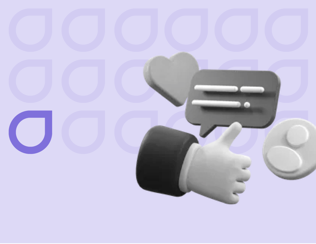 Cartoon hand giving a thumbs-up with speech bubble and heart icons, against a purple background with Figfame logo, representing engagement in graphic design.