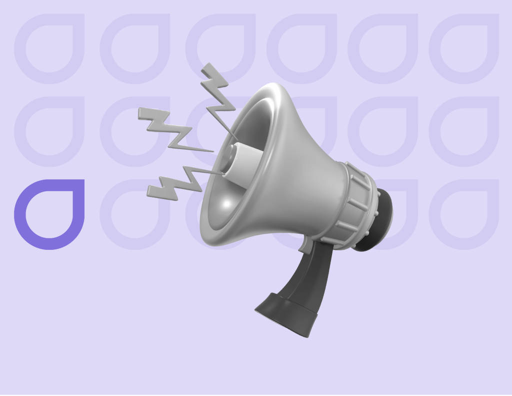 Megaphone with sound waves on a purple background with Figfame branding, symbolizing enhanced brand recognition through paid search marketing.