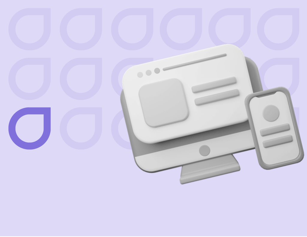 3D illustration of a desktop monitor and mobile device, depicting the responsive design capability in Figfame's Webflow development services.