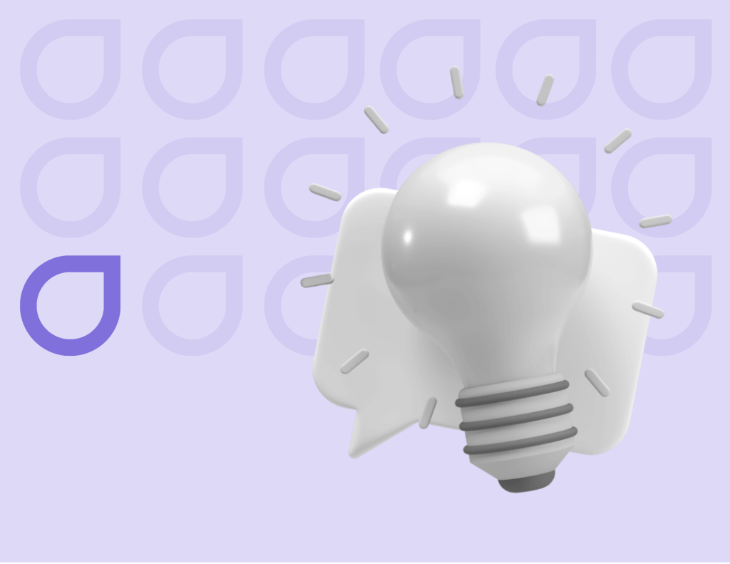 3D rendering of a light bulb with speech bubbles, representing Figfame's innovative and communicative approach to SEO content writing services.