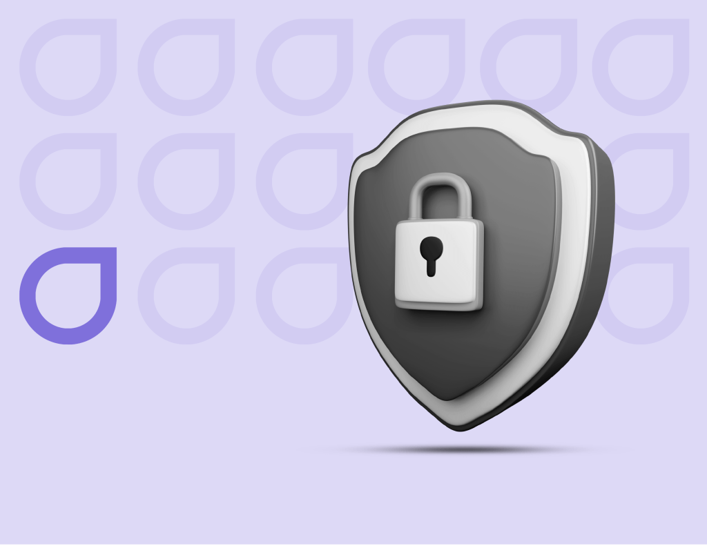 3D illustration of a shield with a padlock, symbolizing the security and compliance features in Figfame's Shopify development services.
