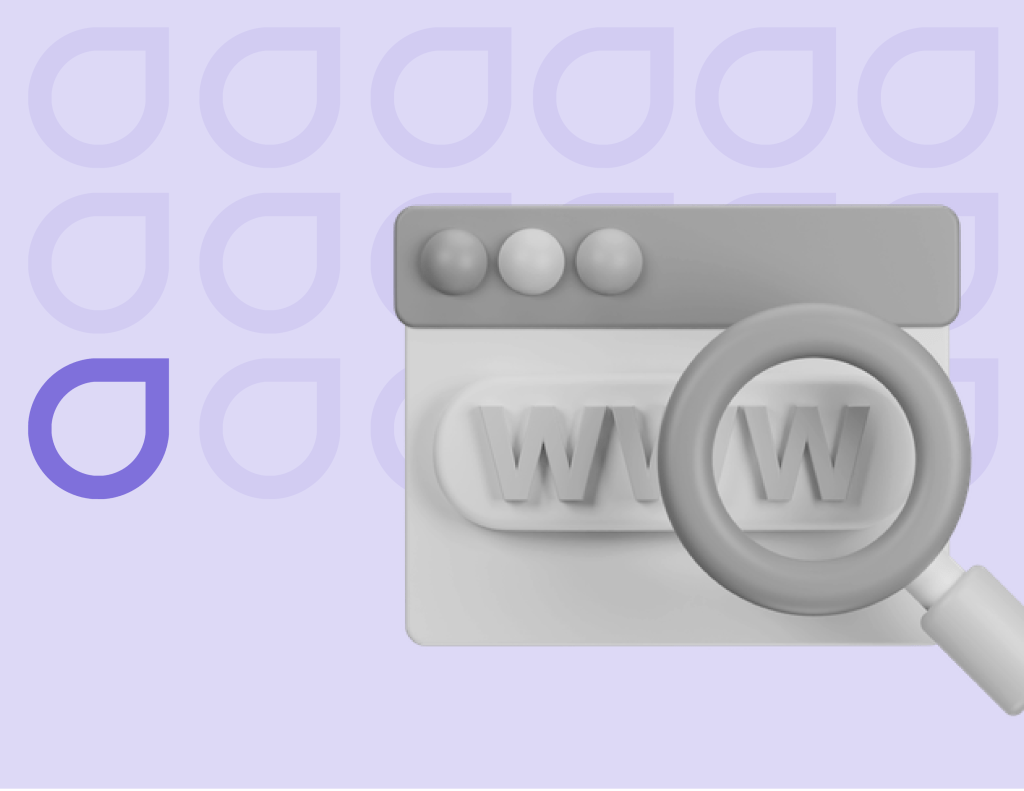 Magnifying glass over the 'www' on a browser interface, against a purple background with Figfame branding, denoting optimization for search engine visibility.