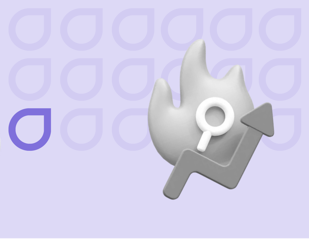 3D graphic of a flaming symbol with a magnifying glass and rising arrow, representing Figfame's trendsetting and growth-focused TikTok marketing services.